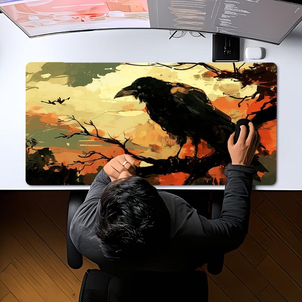XXL Black Gold Raven Plum Blossom Mousepad Abstract Deskmat Non-Slip Rubber Gaming PC Keyboard Desk Mats Gamer Mouse Mats