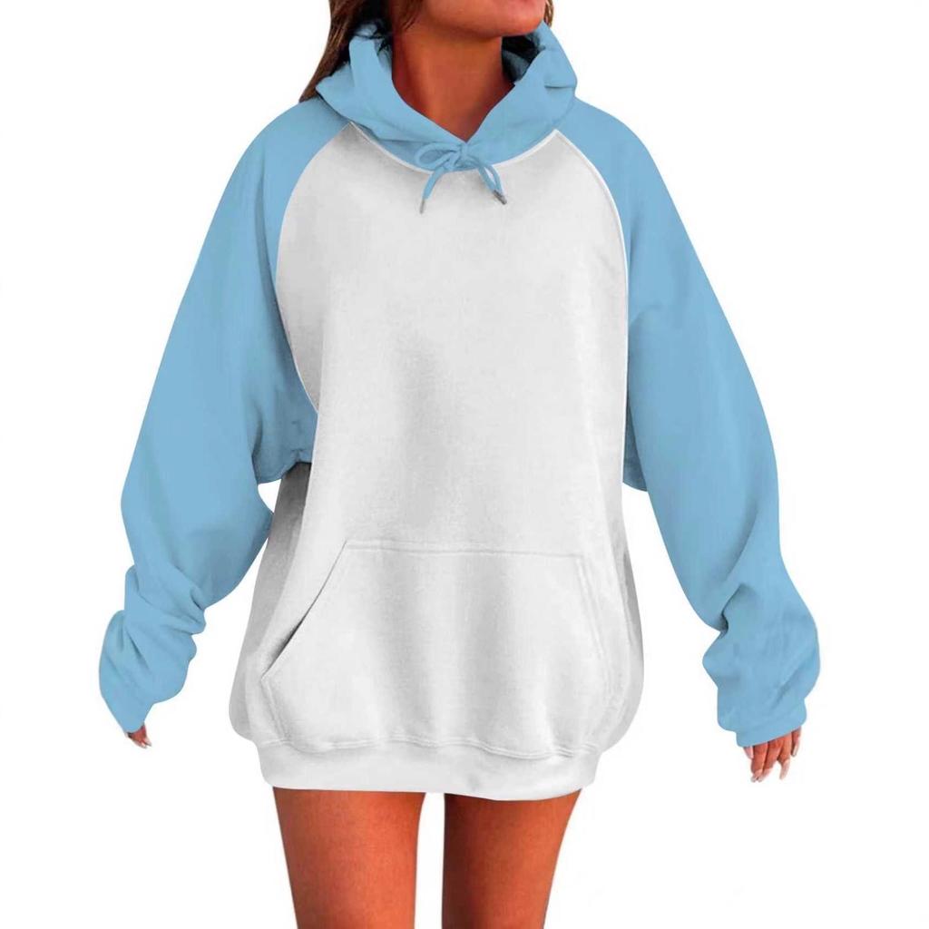 2025 European American Raglan Sleeve Hoodie - Long Sleeve, Spring/Autumn, Color Block, Loose Fit