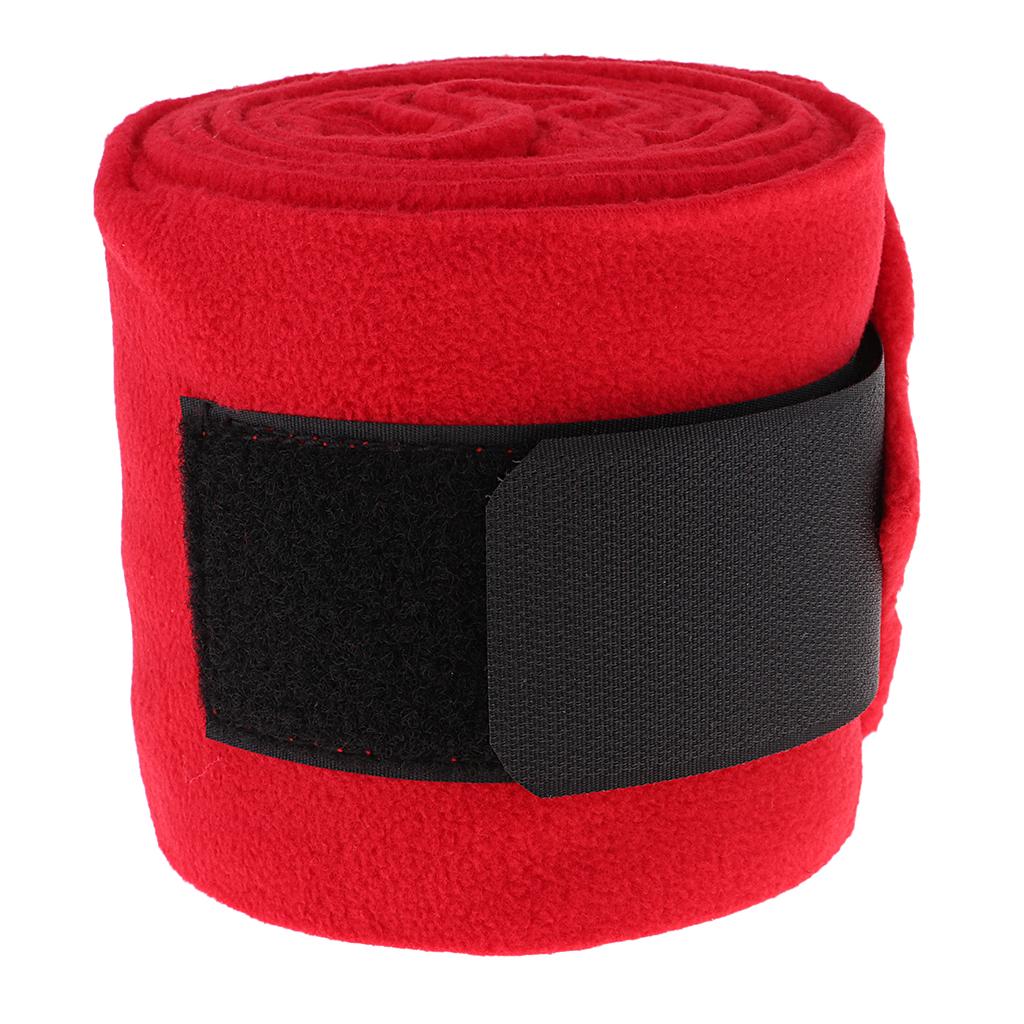 Horse Grooming Of 4 Fleece Leg Wraps Equestrian Supplies - Red