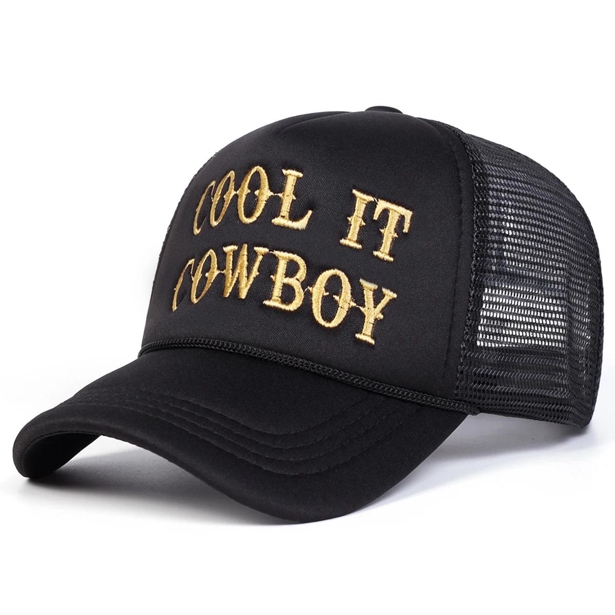 Unisex Coole Cowboy-Buchstaben-Stickerei Baseball-Netzkappen Frühling Herbst Outdoor Verstellbare Lässige Hüte Sonnenschutzhut Sportkappe black
