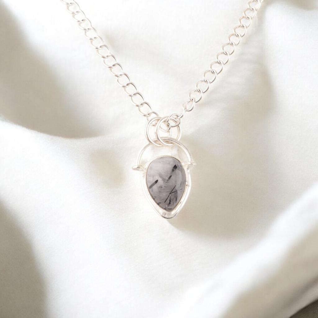 Black Rutile Gemstone 925 Sterling Silver Jewelry Handmade Pendant New year Gift PP-56-25