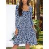 Women's Fashion Spring Fall Flower Pattern Print Long Sleeve U-Neck High Waist Casual Dresses