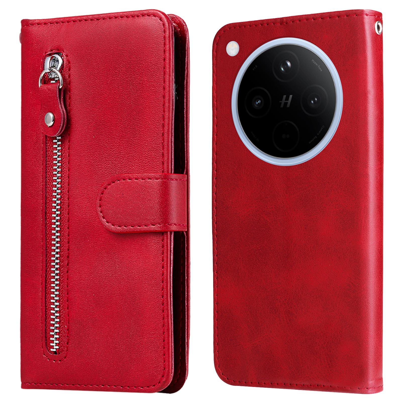 

For Oppo Find X8 5G Case Zipper Wallet Calf Texture PU Leather Phone Cover Red