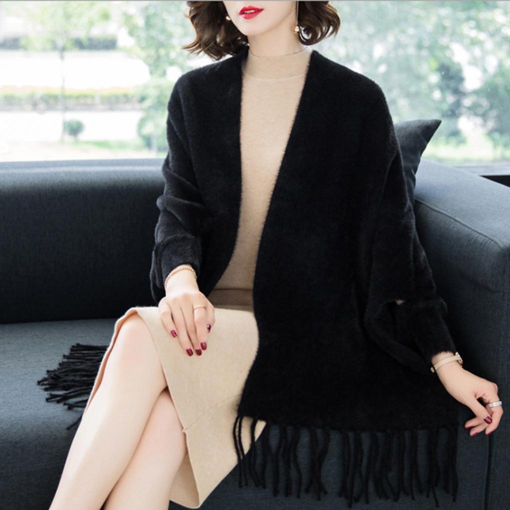 Cashmere Winter Women's Faux Mink Cardigan Black Shoulder Shawl