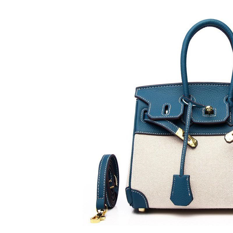 European and American new leather women's bags, first layer cowhide with canvas fashion platinum bags, women's handbags, shoulder bags