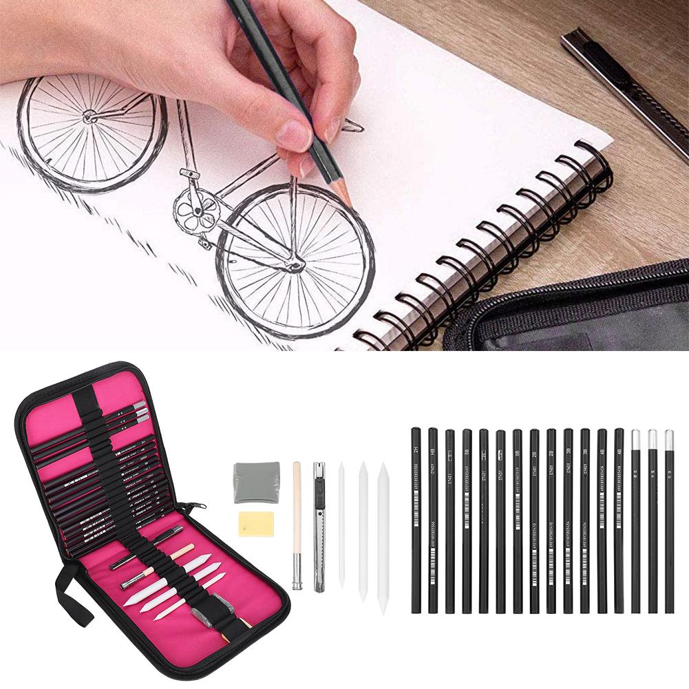 Sketch Pencil Set for Art Students Painting Artist Kit with Eraser Zippered Carrying Case