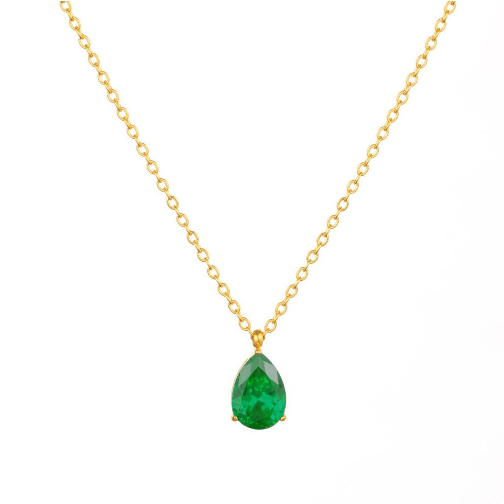 1pc Fashion Jewelry 18K Gold Plated Chain WaterDrop Diamond Pendant Necklace Stainless Steel 12 Months Birthstone Necklace