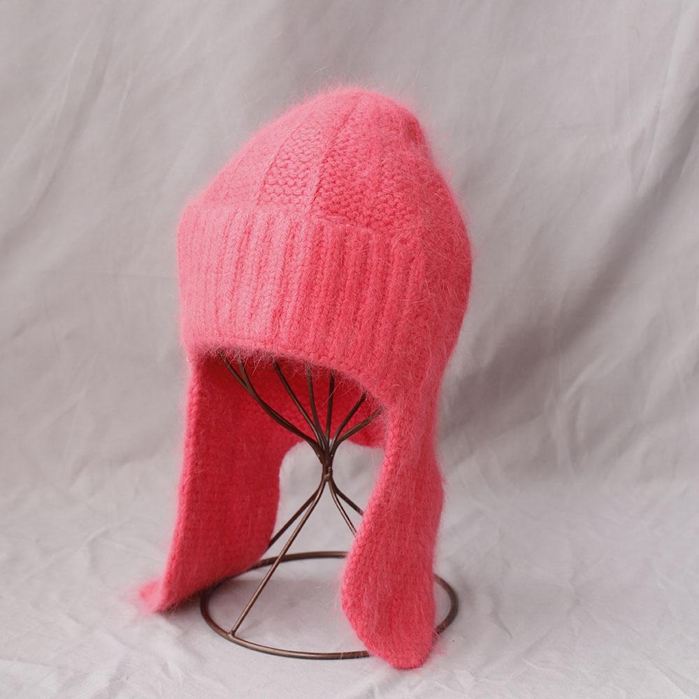 Fashion Women Winter Rabbit Fur Warm Hat Fur Ear Flap Cap Angora Knitted Hat Skullies Beanies Female Bonnet Woman Knit Cap