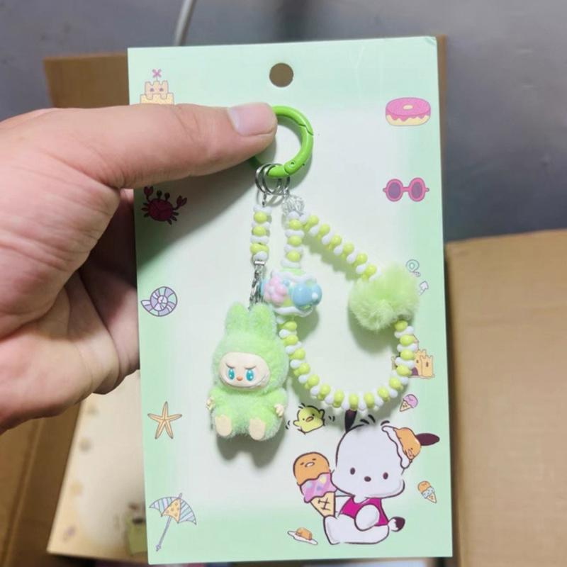 Kawaii Cartoon Doll Keychain Cute  Beaded Keychain Bag Decoration Accessories Universal Mobile Phone Pendant Gifts