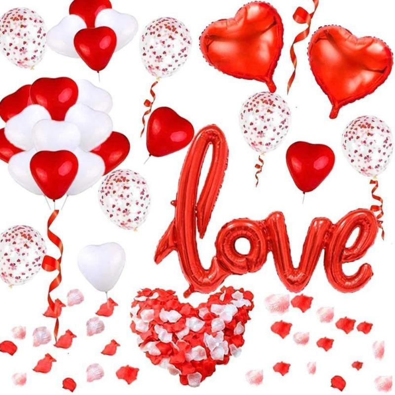 Red Heart Balloons Aluminum Foil Love Heart Shape Romantic Decorations Night Decor Valentine's Day Rose Petals Wedding Decor