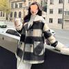 Women's High-End Black and White Plaid Wool Coat - Autumn/Winter 2025 Lambswool Patchwork, Thick and Textured for a Sophisticated Look