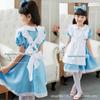 Märchenhaftes Fantasie-Halloween-Kostümkleid mit blauer Prinzessin und Dienstmädchen für Mädchen