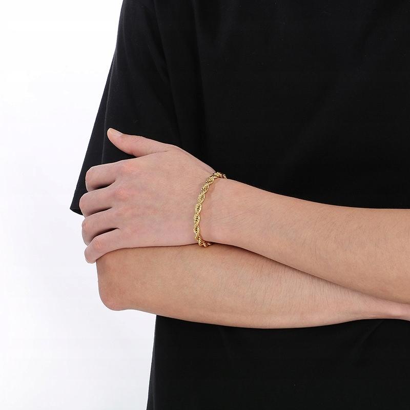 Men's Silver Bracelet 18 Cm Braided Twist Thin 3 Mm Titanium Steel