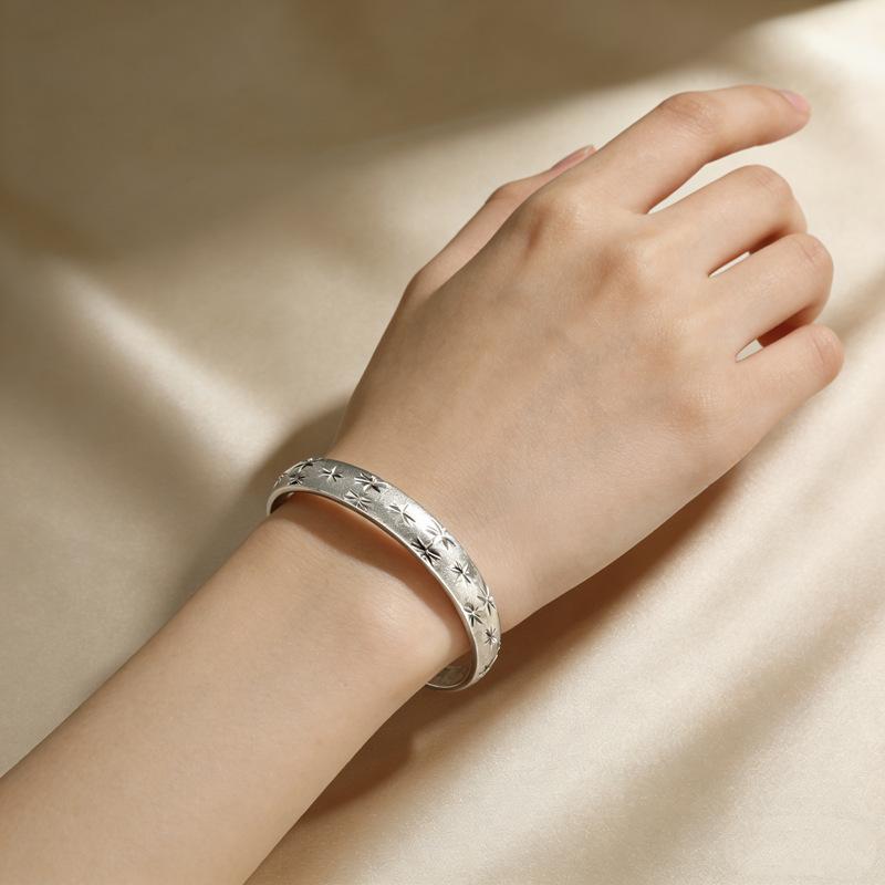 Sterling Silver Gypsophila Open Bangle - Elegant 999 Silver Bracelet, Perfect Birthday or Qixi Festival Gift for Her