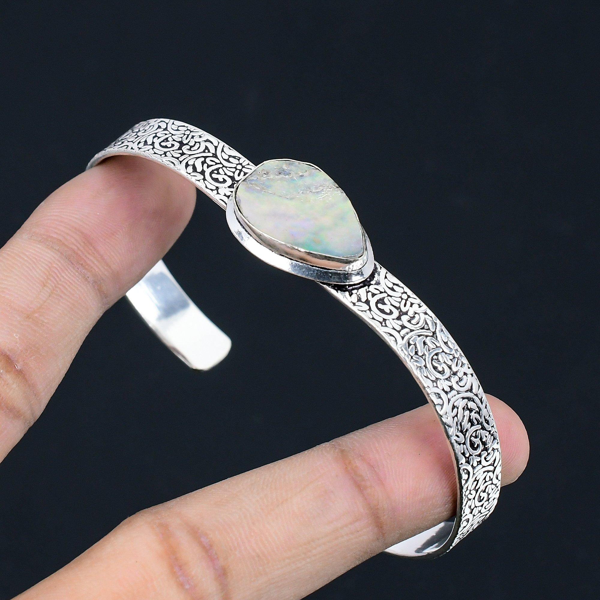 

Womens day Deal 925 Silver Pear Abalone Shell Stone Engagement Bangle Bracelet Adjustable