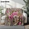 [1pc Wild Roses Leopard Blanket] 1pc Soft Polyester Wild Roses On Leopard Print Flannel Throw Blanket - All-Season Comfort