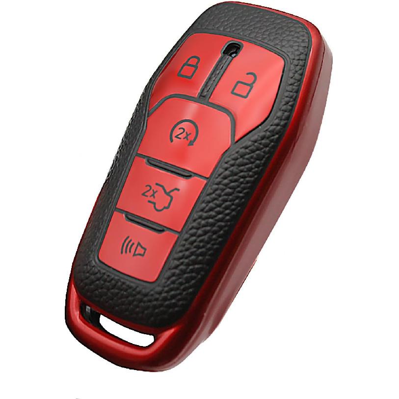 Key Fob Cover - Soft TPU Smart Remote Car Key Case - Compatible with Ford F150, Explorer, Fusion, Mustang, Edge, Lincoln MKZ, MKC, MKX (Red)