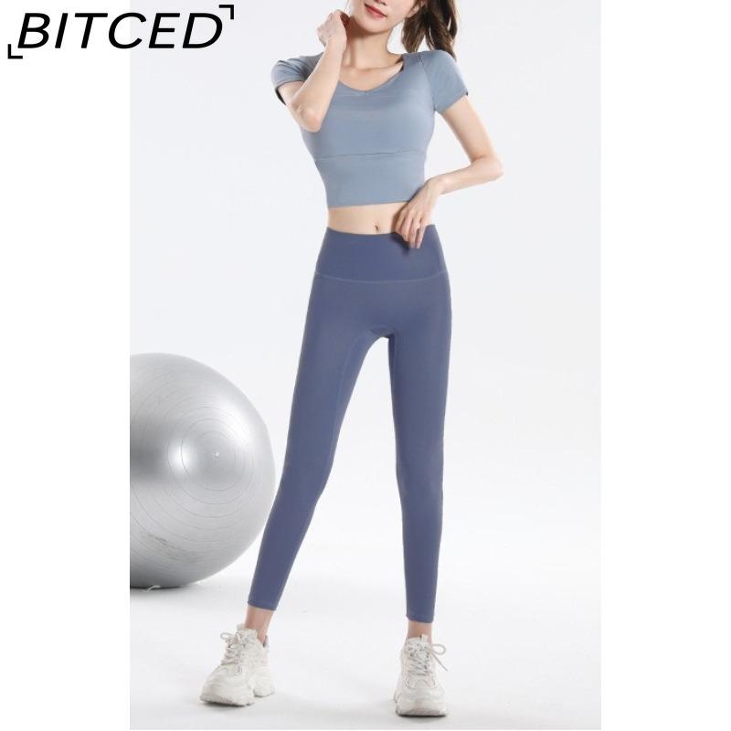 BITCED Women's Quick-Dry Short-Sleeve Sports Top with Built-in Bra, Plus Size Yoga Wear, Morning Run Fitness Set for Summer and Fall