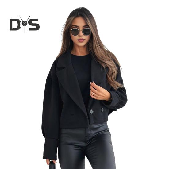 

Женское осенне-зимнее пальто короткого типа с отложным воротником, однотонный свободный кардиган на пуговицах, куртка для поездок на работу, женская повседневная верхняя одежда XL чёрный