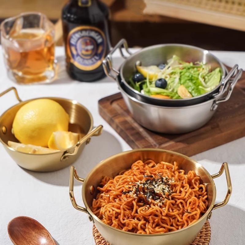 1/3PC Stainless SteelKorean Cuisine Bowl Salad Bowl Household Double Ear Snacks Plate Soup Bowl Durable Instant Noodle Bowls