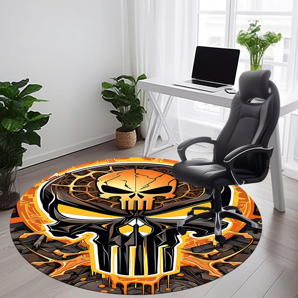 1pc Punisher Skull Office Round Area Rug, Under Office Chairs Bedroom Living Room Home Decor, Room Deco