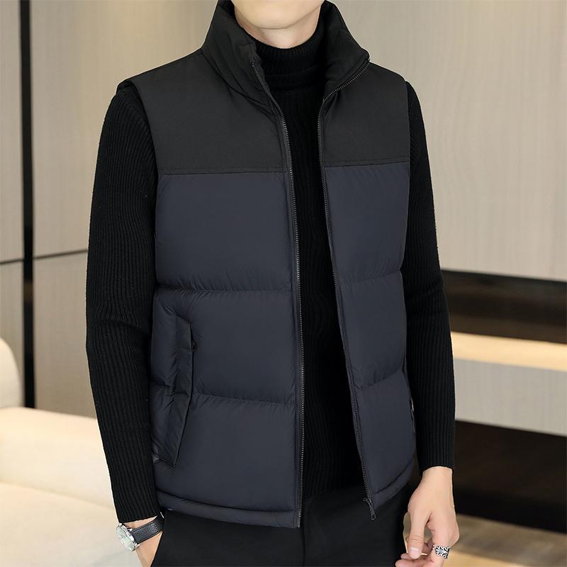 

Стиль преппи осень-зима с высоким воротом контрастного цвета на молнии с карманами без рукавов кардиган мужская одежда пальто жилеты модные топы XXXL чёрный