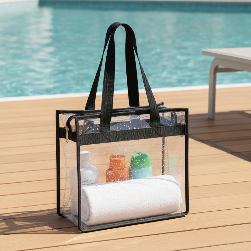 Pvc Transparent Tote Bag With Zipper Daily Travel Shopping Bag Large Capacity Portable Toiletry And Makeup Bag With Handle