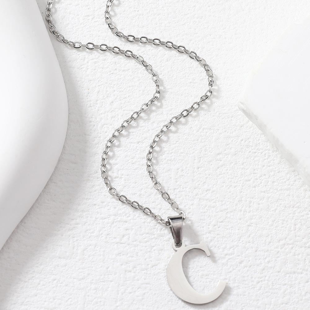 Polished Stainless Steel Alphabet Necklace - Women's Daily Wear Clavicle Chain