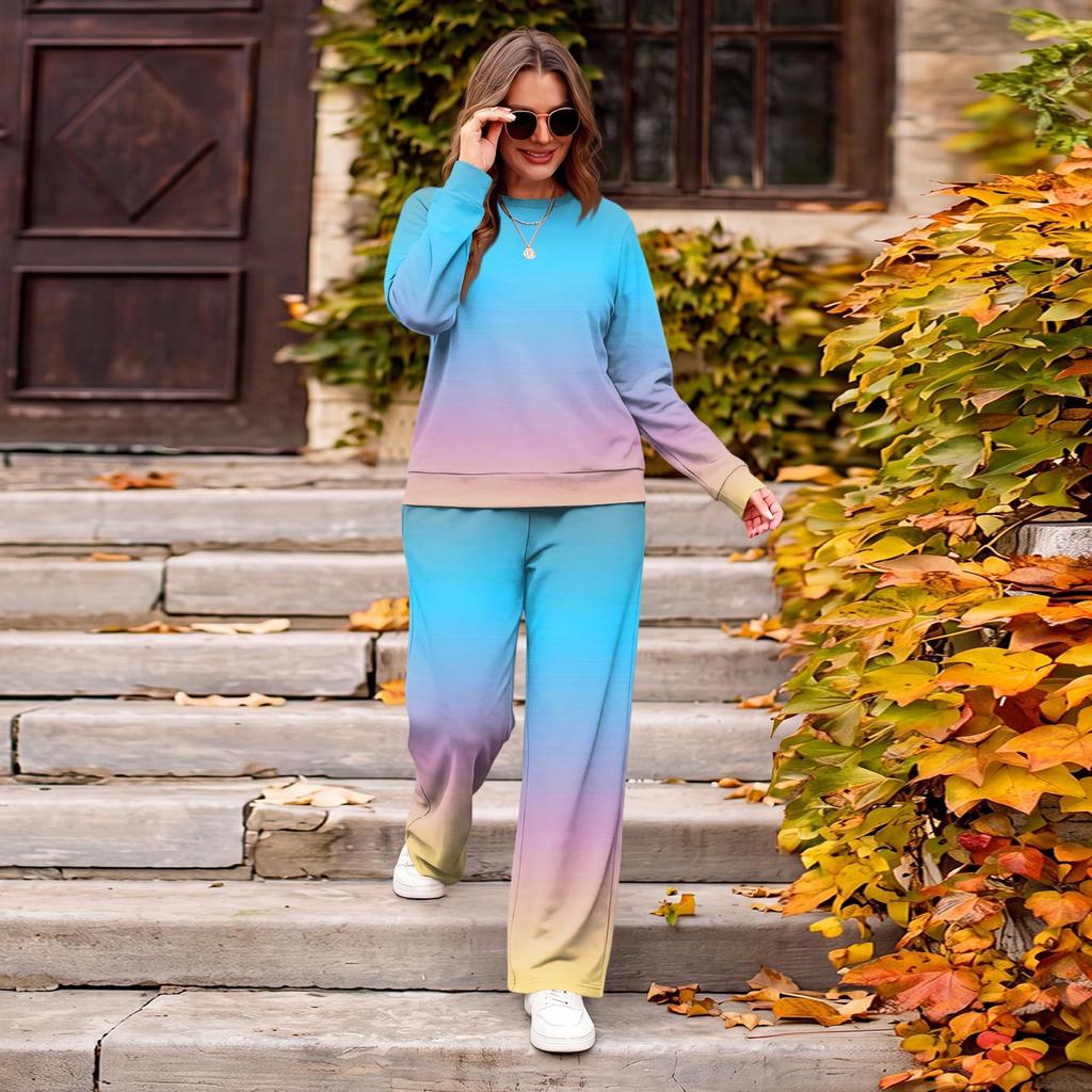 Women's Casual Printed Sweatshirt and Pants Set Round Neck Loose Fit for Everyday Wear and Lounging