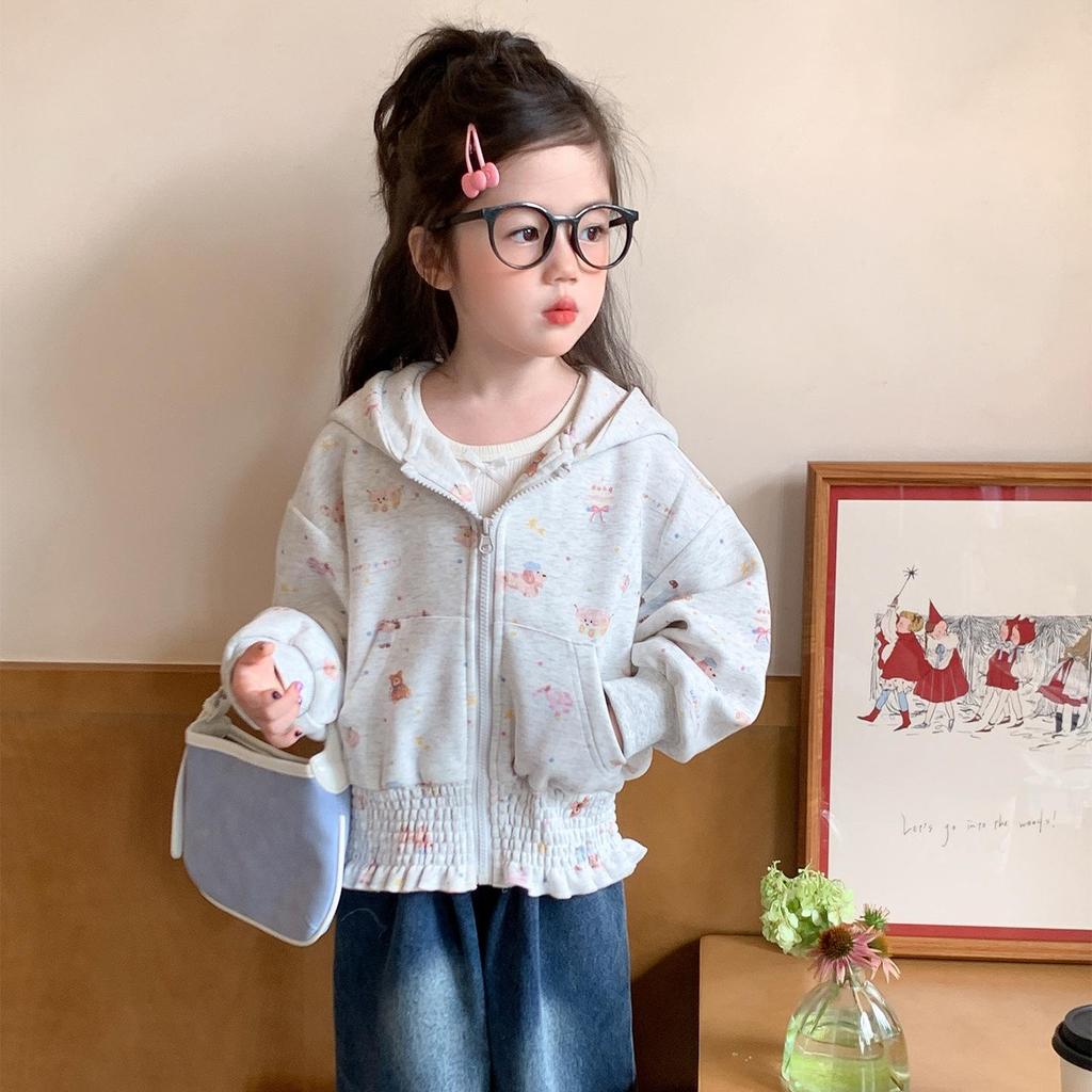 2025 Girls' Floral Hooded Cardigan - Spring/Autumn Sweatshirt for Kids