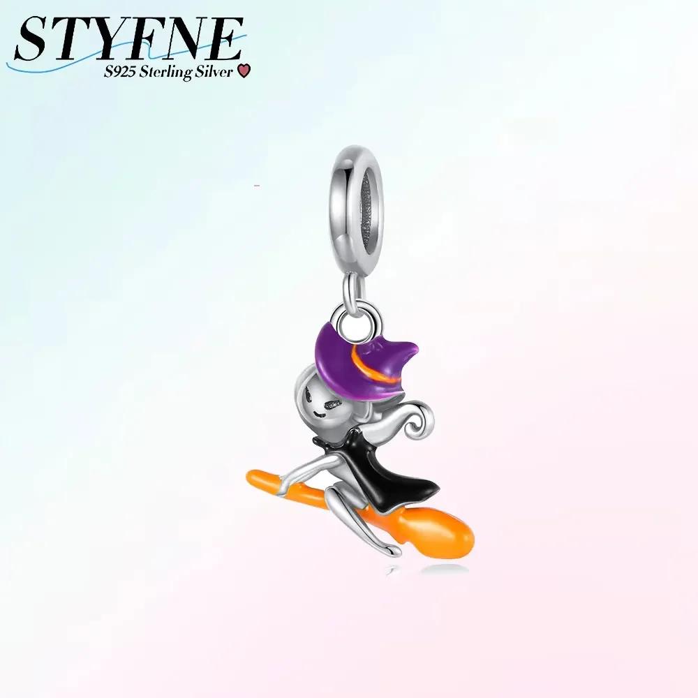 Copperhalloween Luminous Magic Hat Witch Black Cat Pumpkin Charm Bead Fit Original Brand Bracelet Jewelry Gift