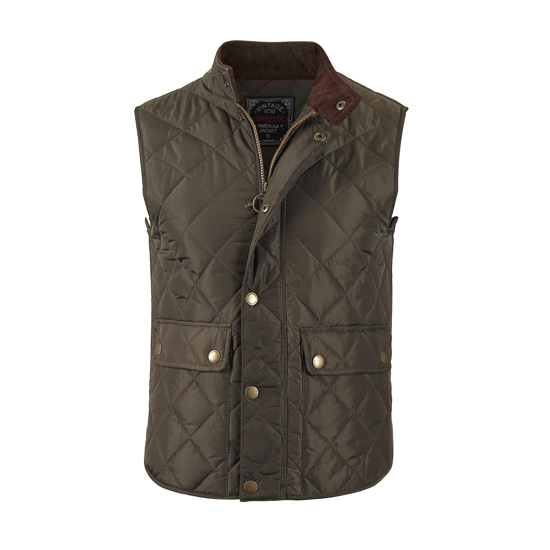 Men Quilted Padded Vest Stand Collar