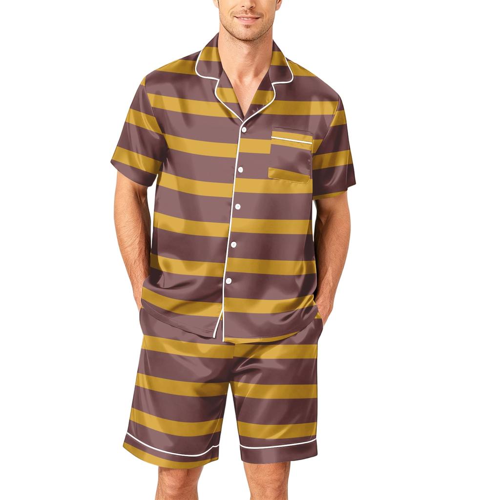 Men's Short Sleeve Button Down Pajama Set with Shorts Soft Lightweight Casual Sleepwear Lounge Set Available In Sizes S To XXXXL