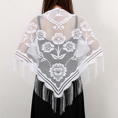 Spanish Mantilla Lace Veil Chapel Scarf For Church Ramadan Hollow Out Embroidery Tessles Stoles Muslim Women Luxury Turban