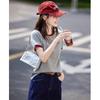 Women's Literary Style Color-Block Letter T-Shirt