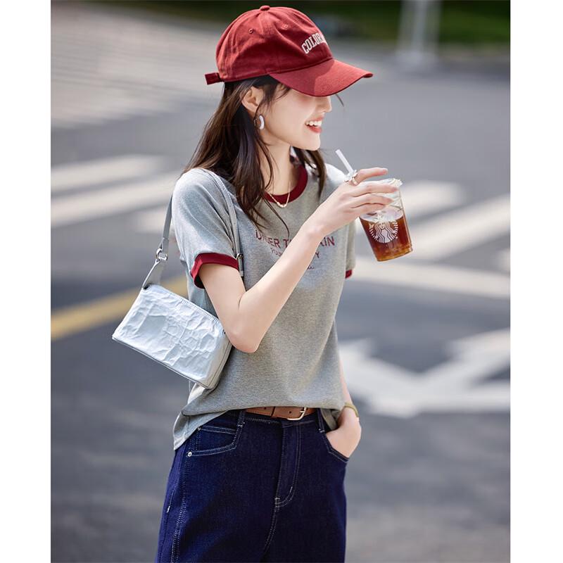 Women's Literary Style Color-Block Letter T-Shirt