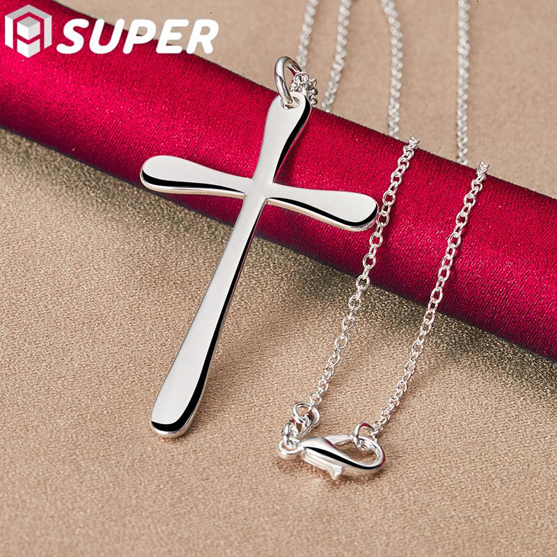 

Супертонкое ожерелье из стерлингового серебра 925 пробы с плоским крестом 18 дюймов, ожерелье для женщин, свадебные модные украшения 45cm