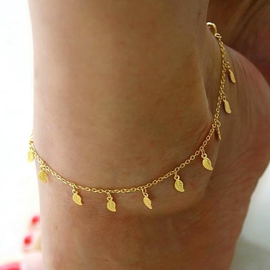 Sexy Simple Golden Tone Leaf Pendant Anklet Ankle Bracelet Chain Women Jewelry
