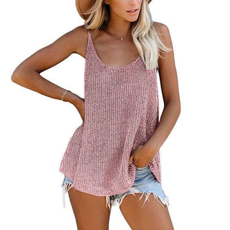 Women Loose Striped Color Block Round Neck Sleeveless Knit Tank Top