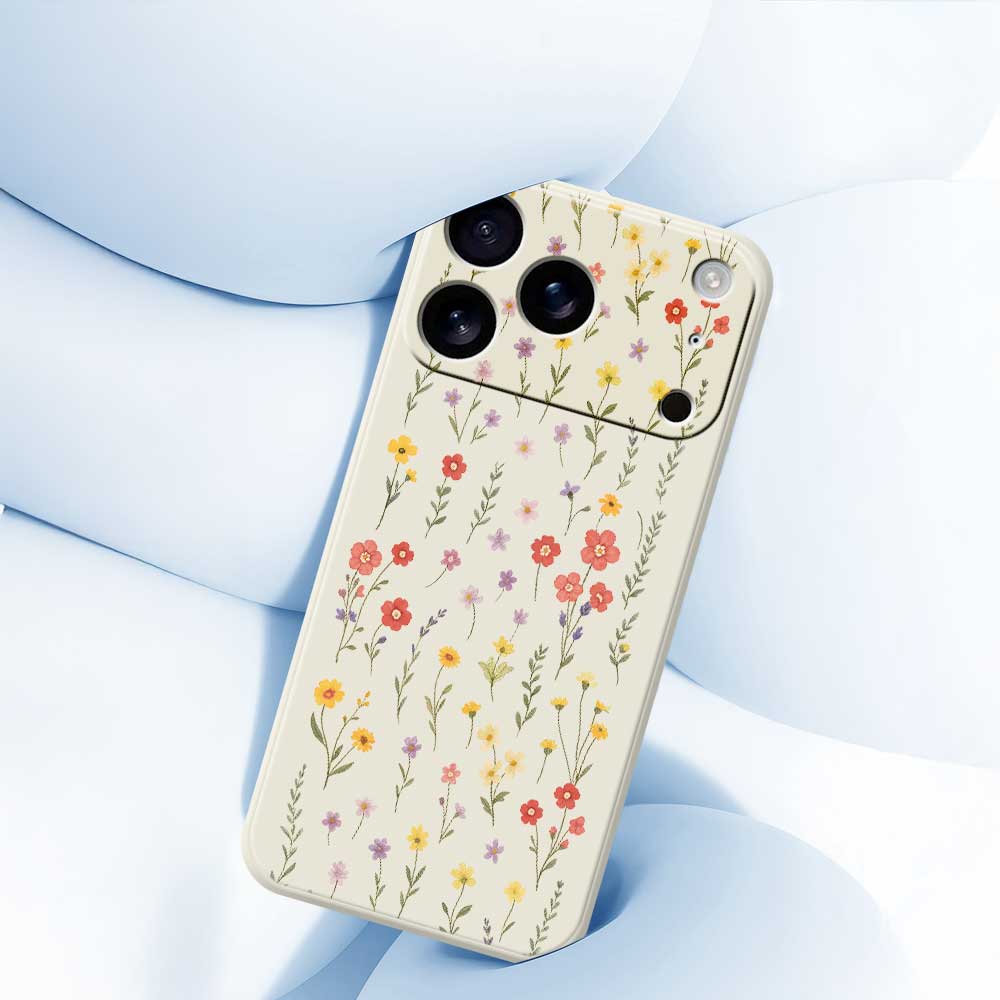 For iPhone 17 Pro Case Flowers and Grass Pattern Printing Straight Edge TPU Phone Back Cover