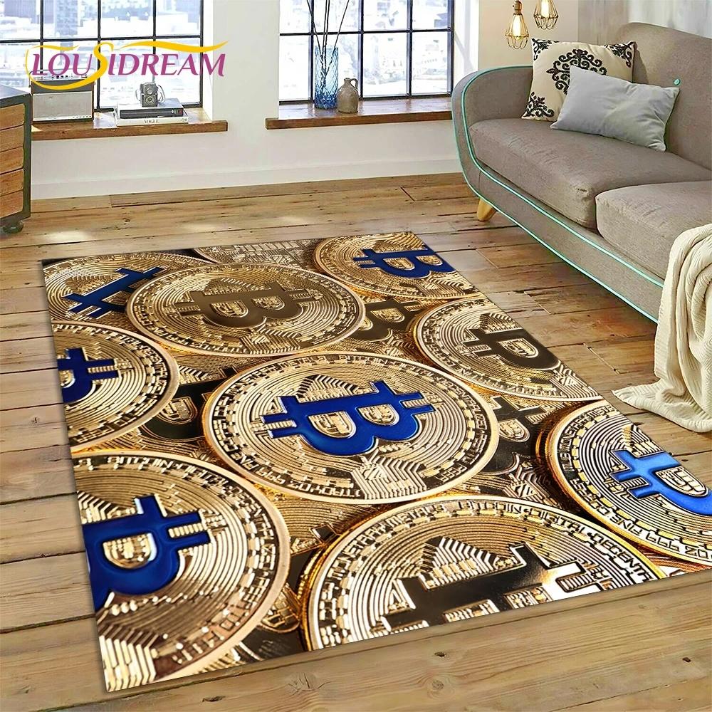 Bitcoin 3D Virtual Currency NFT Area Rug Carpet for Bedroom Living Room Home Sofa Decoration,Children Game Large Decor Floor Mat
