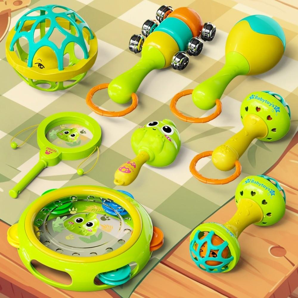 8/9pcs Colorful Cartoon Shape Sensory Toy Plastic Handbell Wave Drum Baby Rattle Toy  Newborn