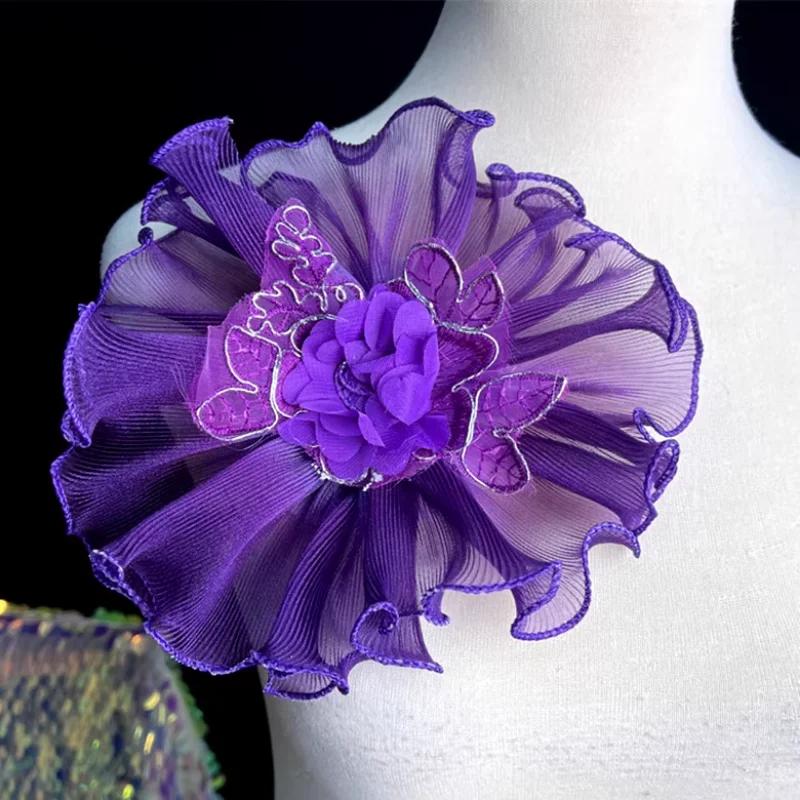 

3D Floral Trim Bridal Dress Appliqué Embellishment Material 20cm Oversized Luxury Craft Customizable Shoe Hat Decor 20cm фиолетовый