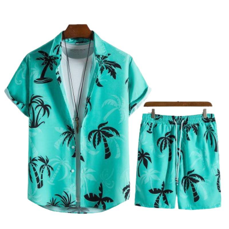 Men's 3D Print Hawaiian Shirt & Shorts Set - Casual Beachwear