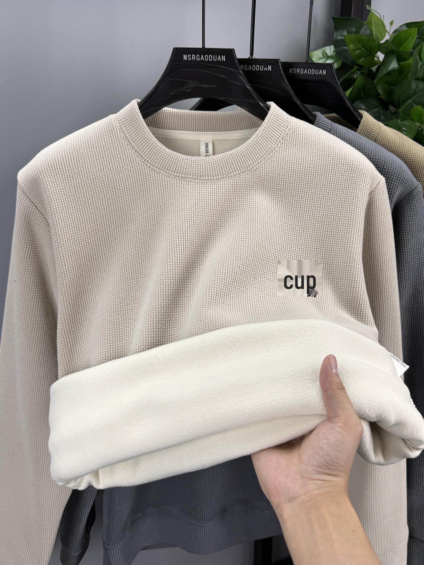Men s 2025 Winter Chenille Velvet Round Neck Sweater - Thick, Warm, One-Piece Knit Base Layer XXL бежевый