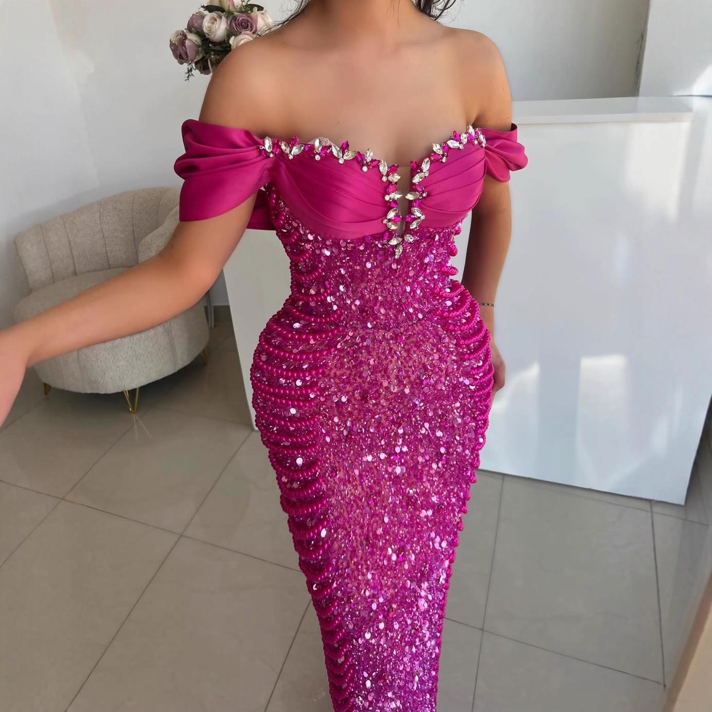 

Sequin Strapless Sexy Evening Gown with Slit Extra Large фуксия