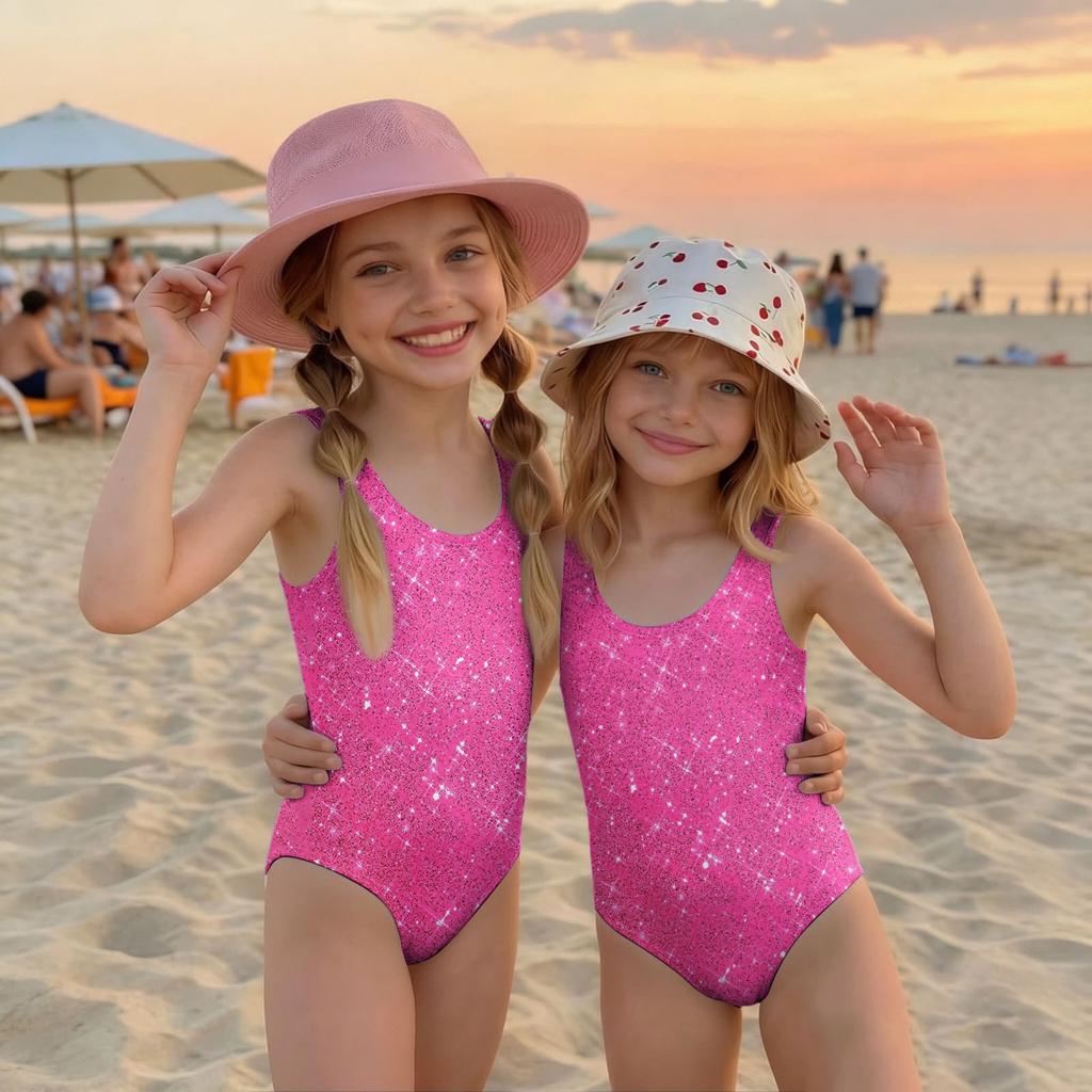 Mädchen Badeanzug Pailletten-Print Ärmellos Kinder Badebekleidung Bequeme Passform Leichter Stoff Geeignet für Sommer Strand Pool