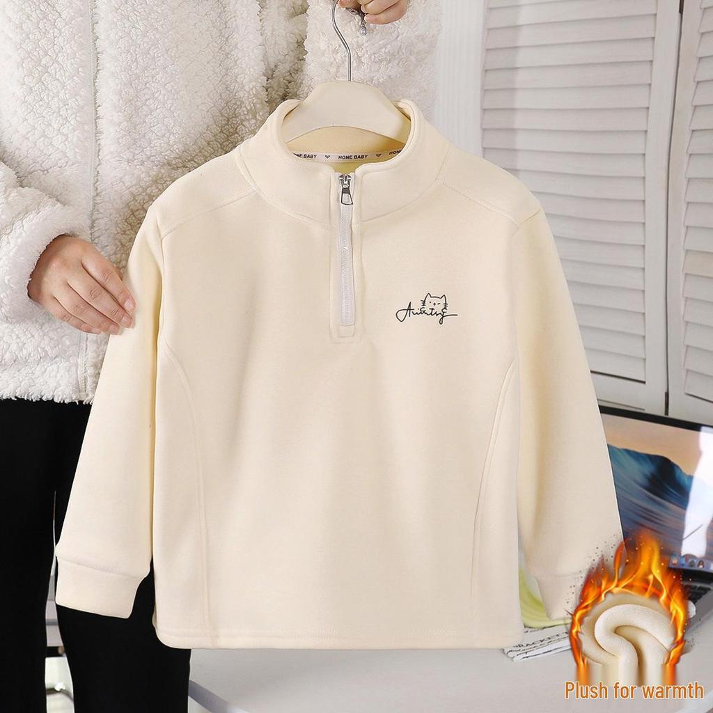 Girls' Autumn/Winter Casual Half-High Collar Sweatshirt - Fashionable Half-Zip Base Layer Top