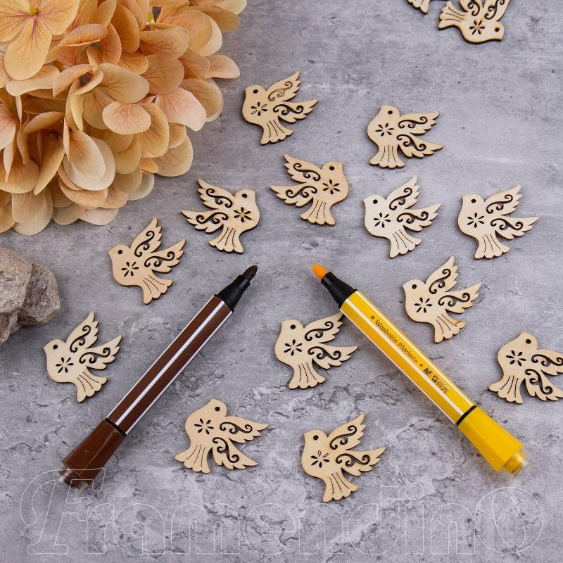 20pcs/lot Unfinished Wooden Peace Dove Wood Cutouts Slices Craft Embellishment Bird Pigeon Shape Cutout for DIY Party Home Decor