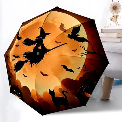 1pc Halloween Witch Automatic Open/close Umbrella, 8-Rib Sturdy Structure, Portable Travel Umbrella, Parties, Everyday Use, 13176